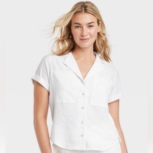 Universal Thread Short Sleeve Linen Blend Button-Up Shirt- Medium